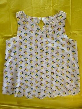 Maison Jules Yellow Lemon Print Sleeveless Blouse